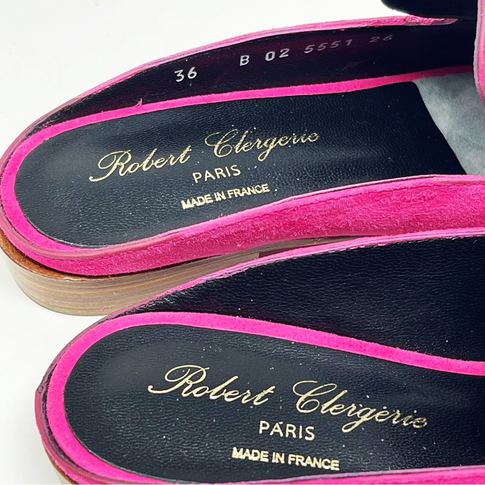 NWT Robert Clergerie Suede Mules Slip-On Flats Loafers in Fuchsia 36 - Picture 5 of 10